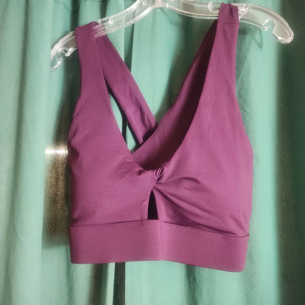 NWT Fabletics Purple Sports Bra with Twisted V-Neckline